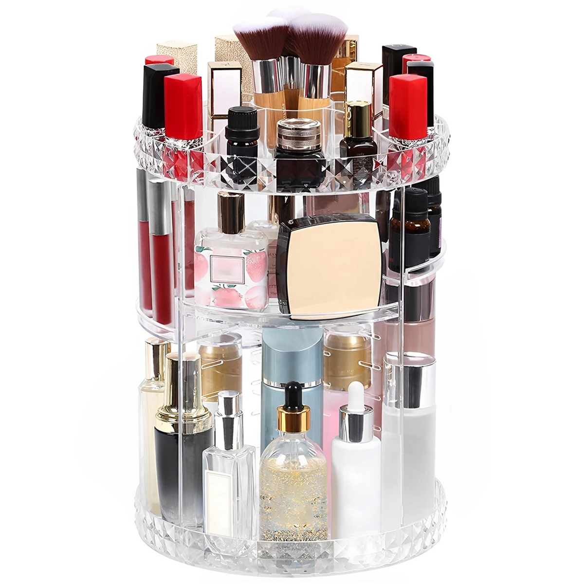 

3 Tiers Makeup Organizer 360 Rotating Storage makeup Display Case Large Capacity Cosmetic Storage Display Box Clear for Bathroom