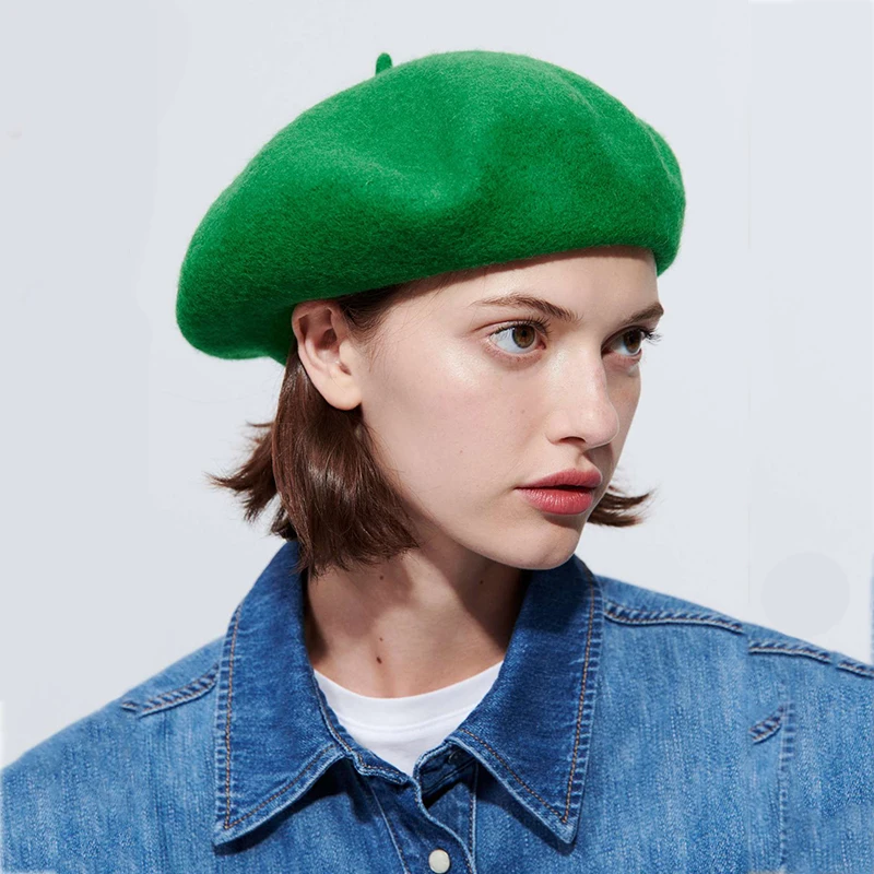 Однотонный шерстяной берет для мужчин и женщин шапки осенне-зимняя теплая