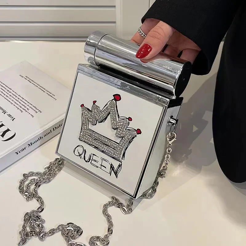 

Chain Women's Handbag Alloy Material Women's Bag 2022 Trend Fashion Diamond Decoration Luxury Bag Woman Bags Shoulder Female