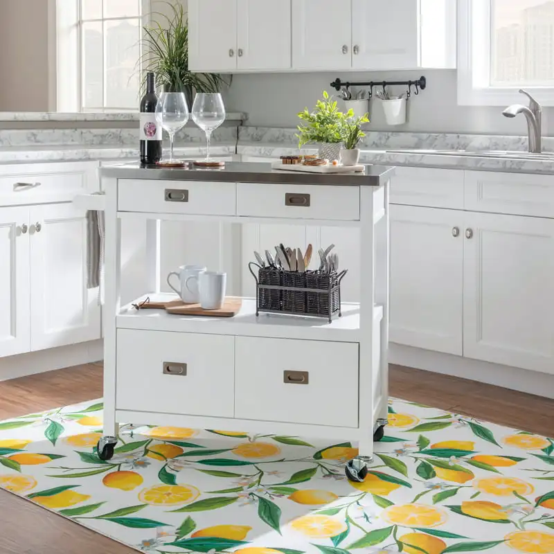 

Yates Mobile Kitchen Cart, White with Stainless Steel Top
