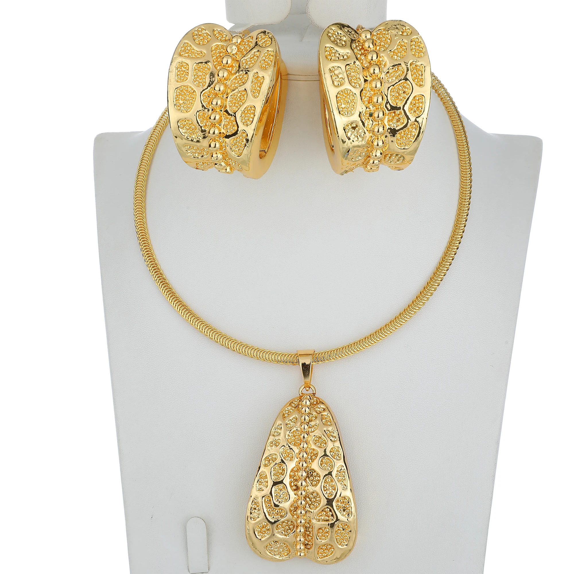 

18K Gold Color Jewelry Sets For Women Earring Necklace Dubai Nigeria Copper Bridal Wedding Party GiftsDaily Wear