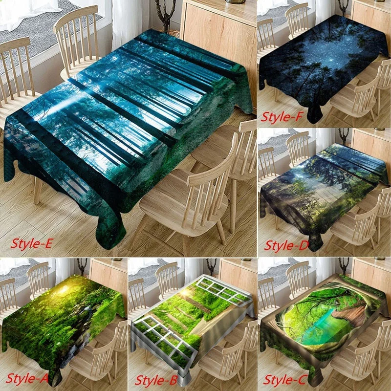 

6 Styles Forest Tree Tablecloth 3D Landscape Printed Tablecloths Kitchen Table Decoration Home Rectangle Table Cover