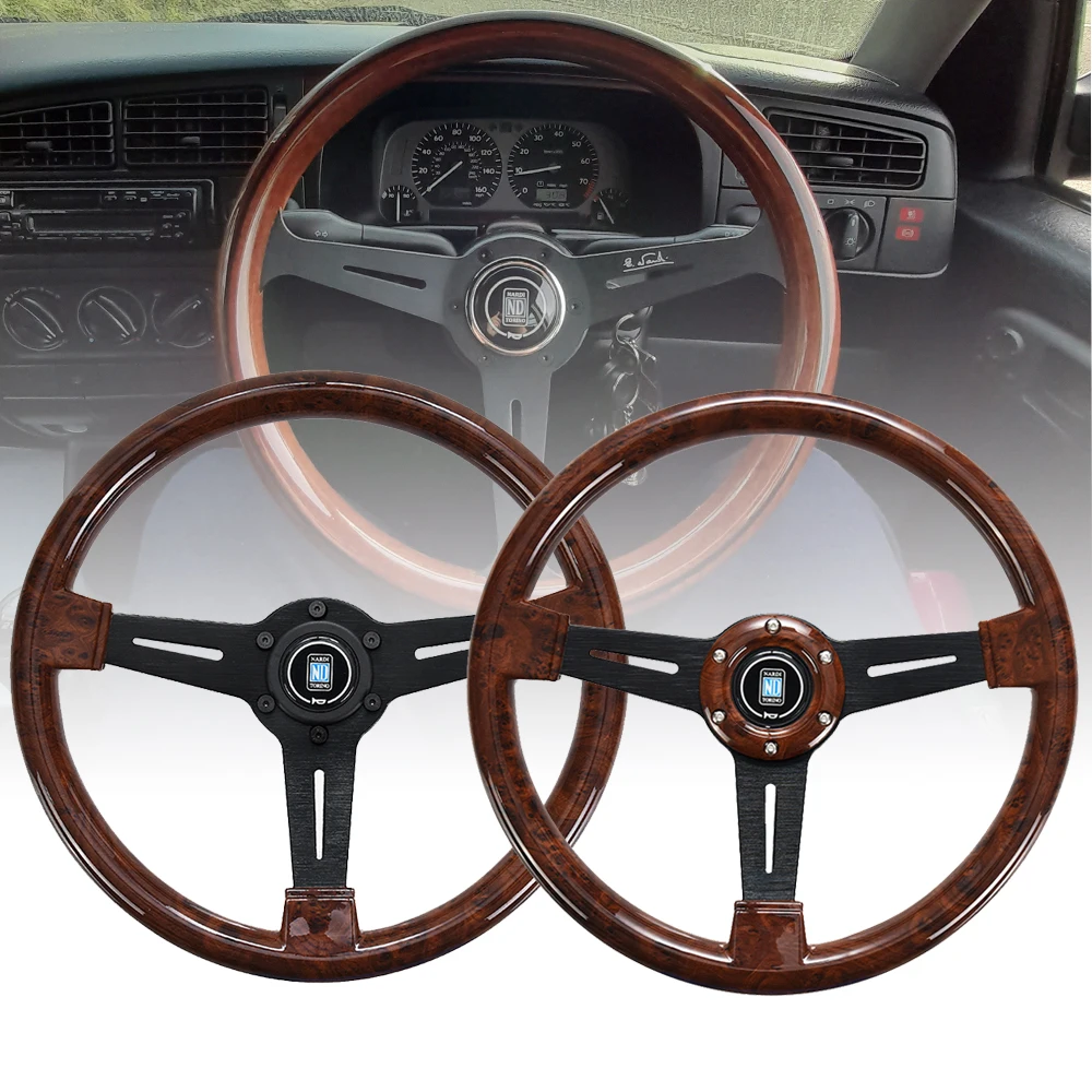 

Universal 14 inch ND Retro Wood grain Auto Racing Steering wheels Deep Corn Drifting ABS Sport Steering Wheel With Logo