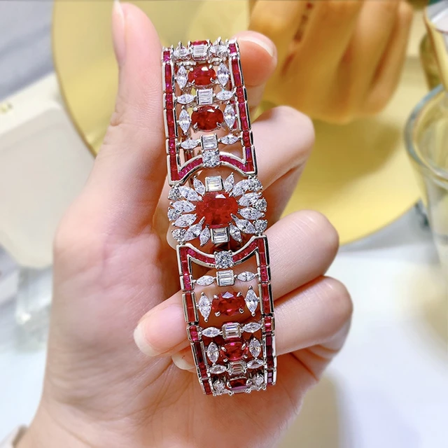 Luxury 925 Sterling Silver - Ruby White Sapphire - Gemstone Bohemia Chain Bracelet 6