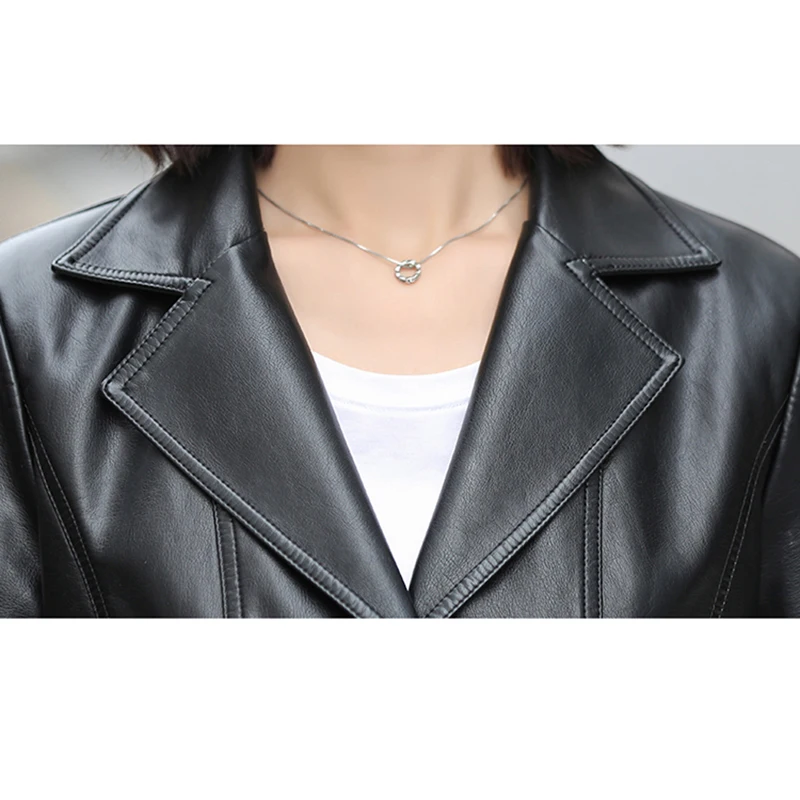 TOP QUALITY New Fashion Designer Leather Jacket Women Classic Single Breasted Slim Sheep Leather Blazer Outerwear Size M-5XL