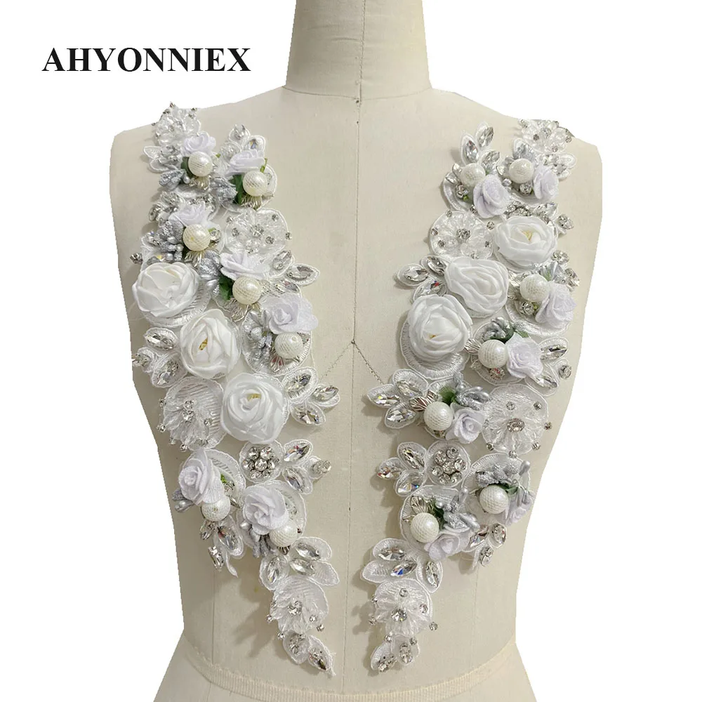 

1 Piece 3D Flowers Beaded Pearl Handmade Flower Applique for Clothes High Quality Bridal Dress Wedding Decoration