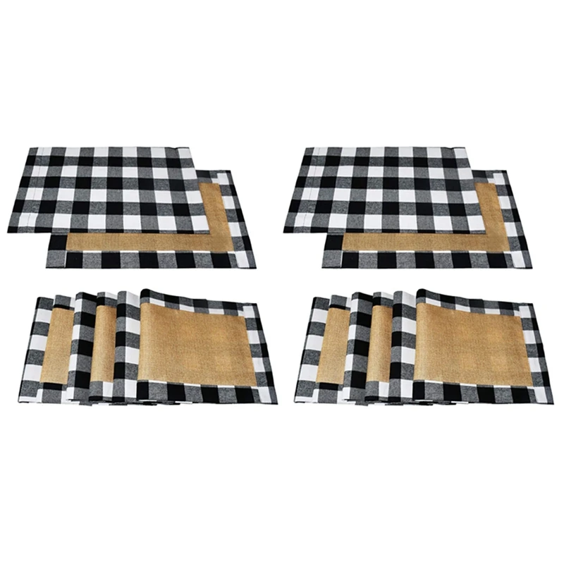 

2 Pack 12 Placemat Table Mat Black White Burlap Placemat Table Tableware Plate Placemat 30X45cm