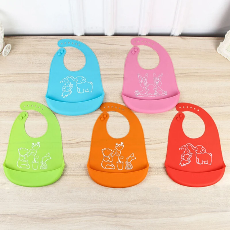 

Baby Bib Children Adjustable Waterproof Bib Boy Girl Bibs Apron Cartoon Prints Kids Silicon Bib Baby Bandana Feeding Tools