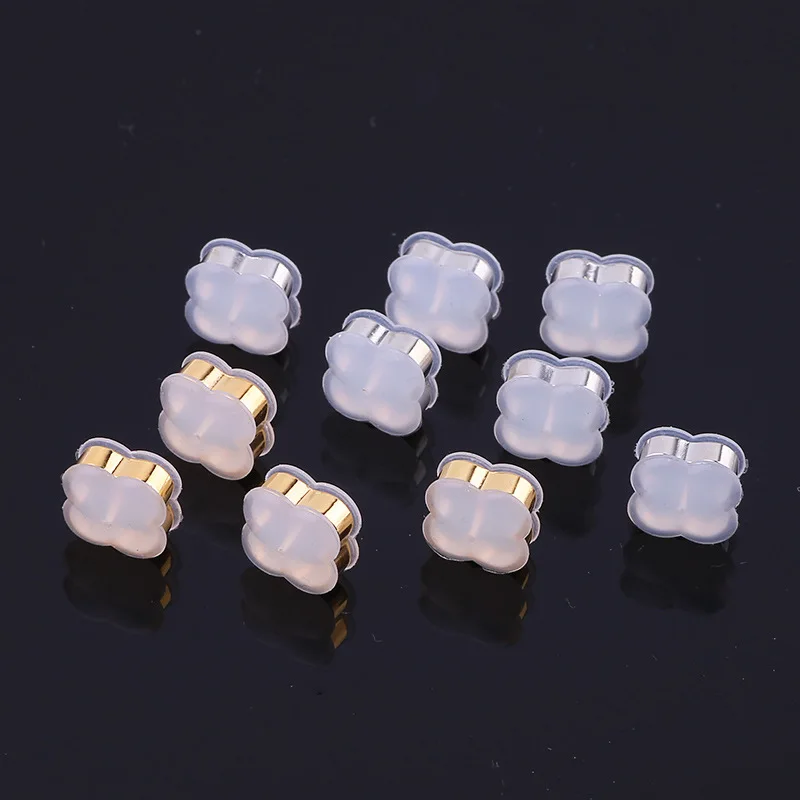 

50 Pcs Flower Shape Transparent Silicone 18k Plating Metal Earring Back Stopper Earnuts Stud Gold Silver Color Jewelry Making