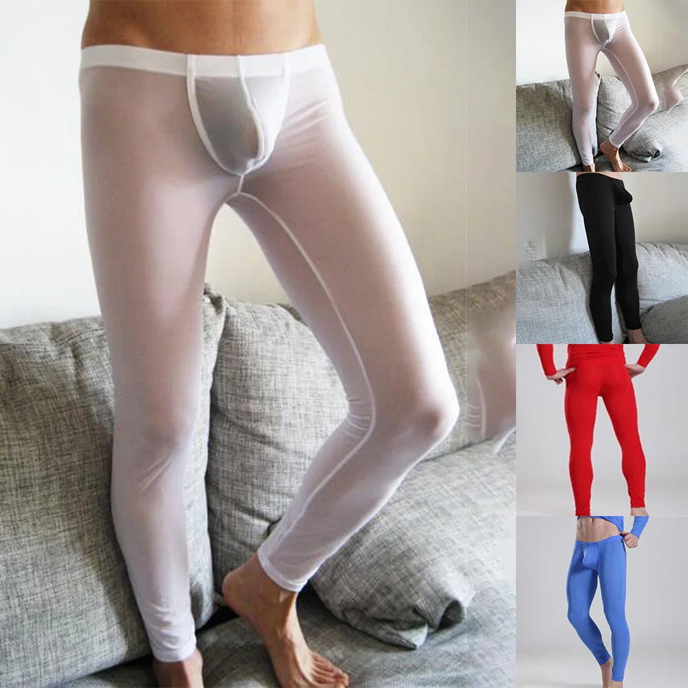 

Mens Thermal Long Johns Thin High Elastic Tight Leggings Fitness Long Pants Stretch Underwear Sleepwear See Through Pajamas Pant