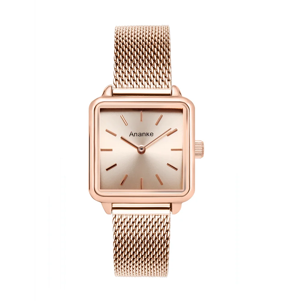 Women Watches Fashion Square Ladies Quartz Watch Bracelet Set Green Dial Simple Rose Gold Mesh Luxury Women Watches