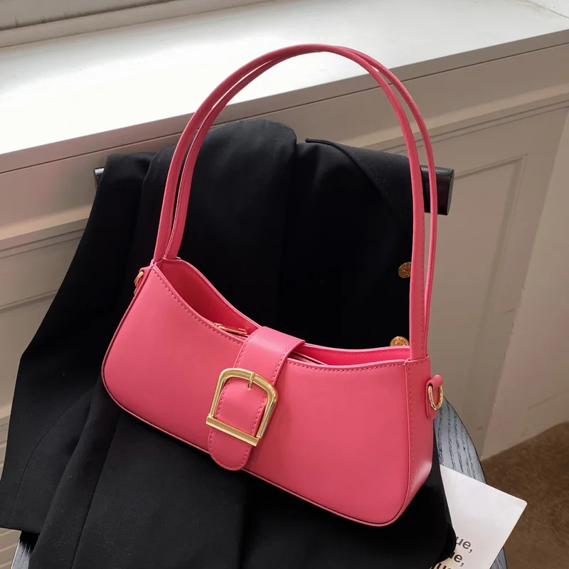 

Simple Solid Color Underarm Bag Small PU Leather Shoulder Crossbody Bags for Women 2022 Hit Brand Handbag and Purses Female Tote
