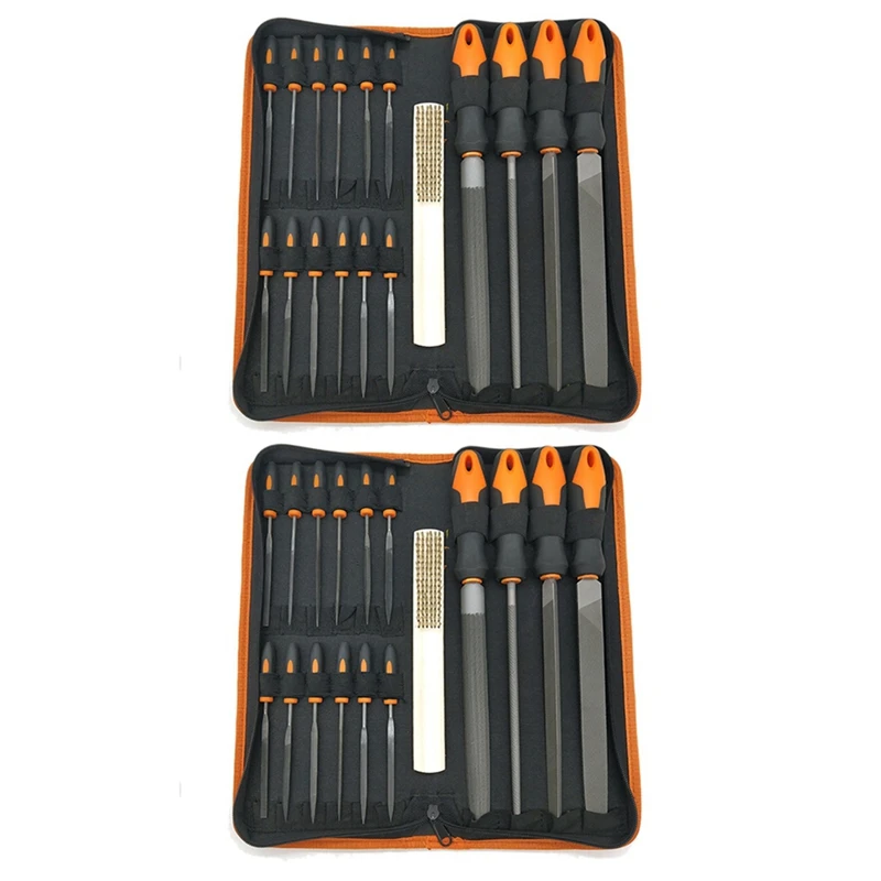 34Pcs Forged Alloy Steel File Set With Carry Case, Precision Flat/Triple-Cornered/Half-Round/Round Large File