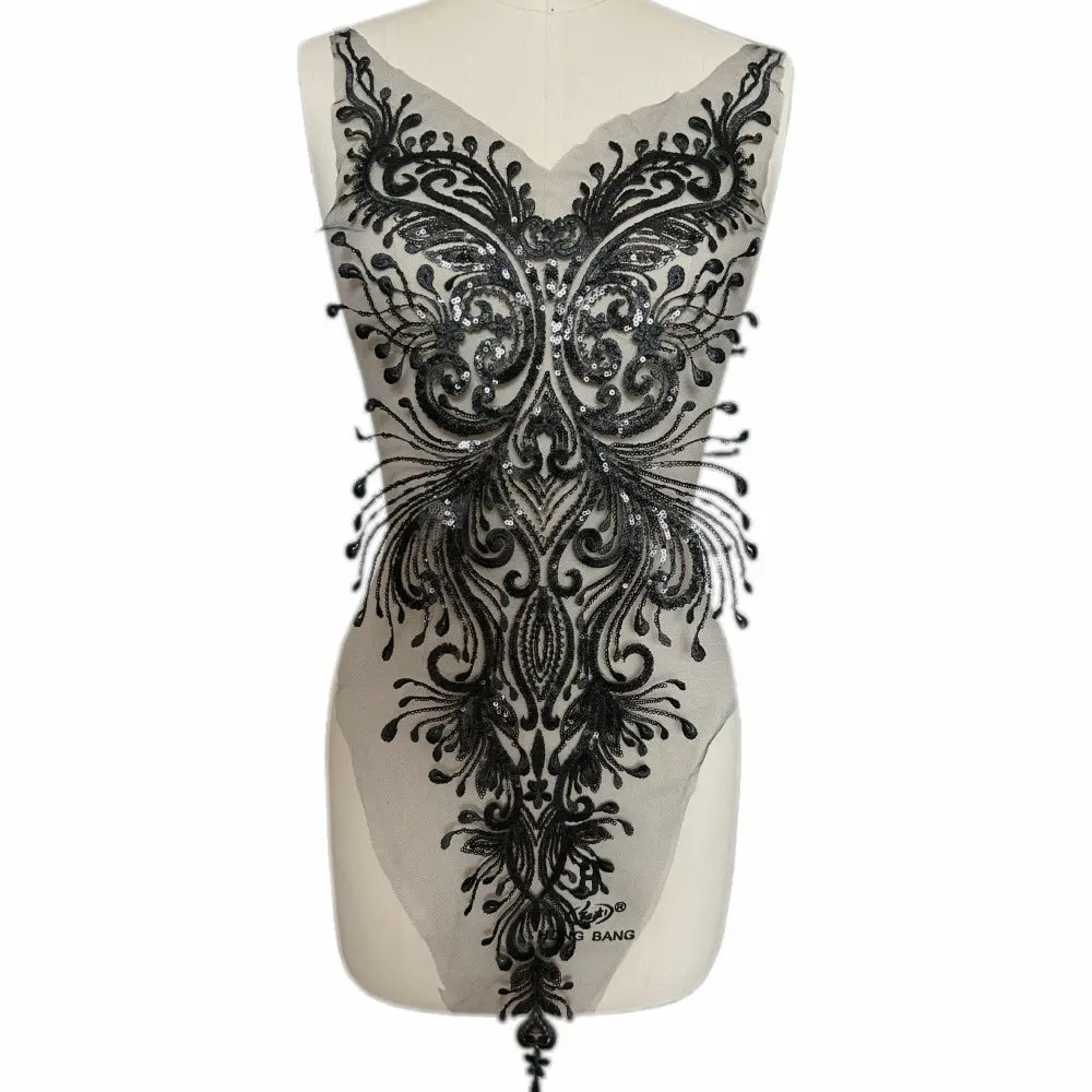 Черные кружевные блестки швейные нашивки аппликация декоративная вышивка шитье