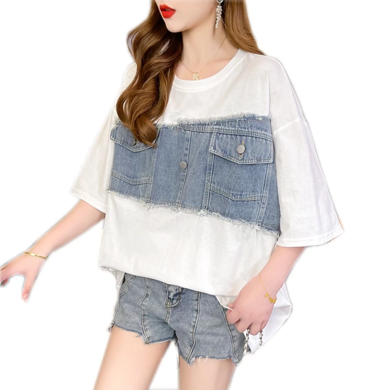 

Женская хлопковая футболка с коротким рукавом и круглым вырезом