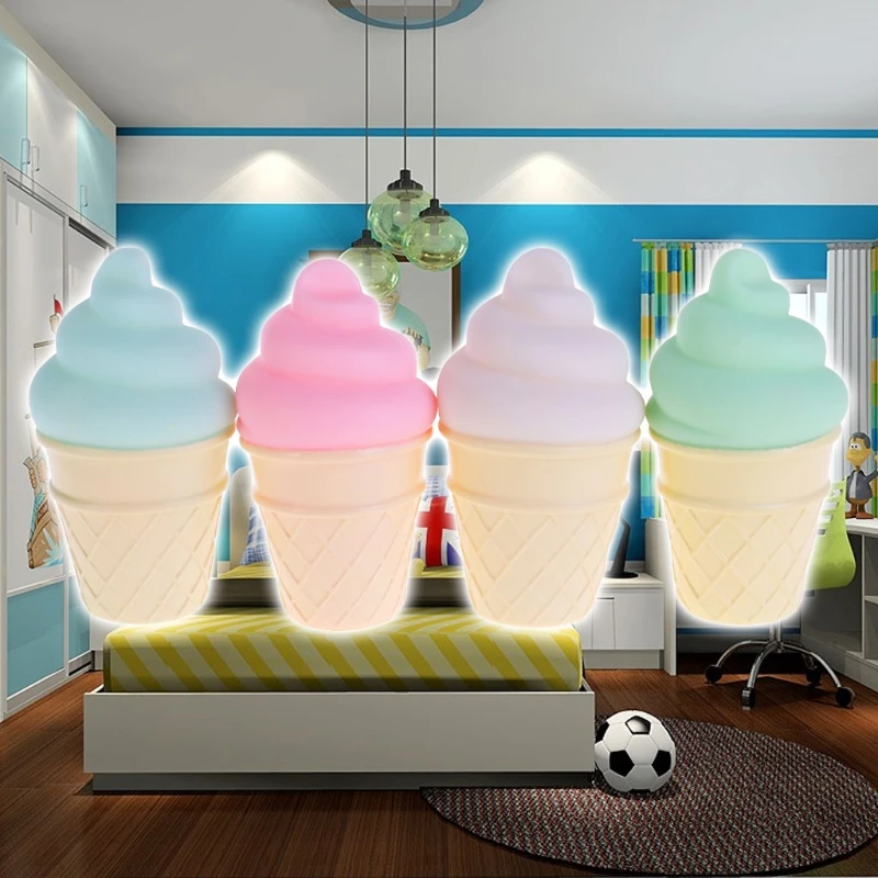

Novelty Ice Cream Cone Shaped Night Light Desk Table Lamp Kids Children Decor