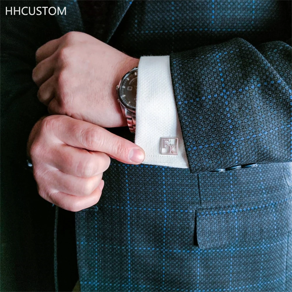 

HHCUSTOM Custom Initial Letter Cufflinks Personality Stainless Steel Hollow Square Logo Cuff Links For Men Jewelry Brithday Gift