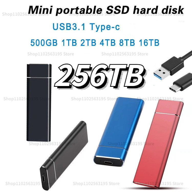 

High-speed 256TB 128TB 2TB SSD Portable External Solid State Hard Drive 8TB USB3.0 Interface 100% Original Mobile disco duro