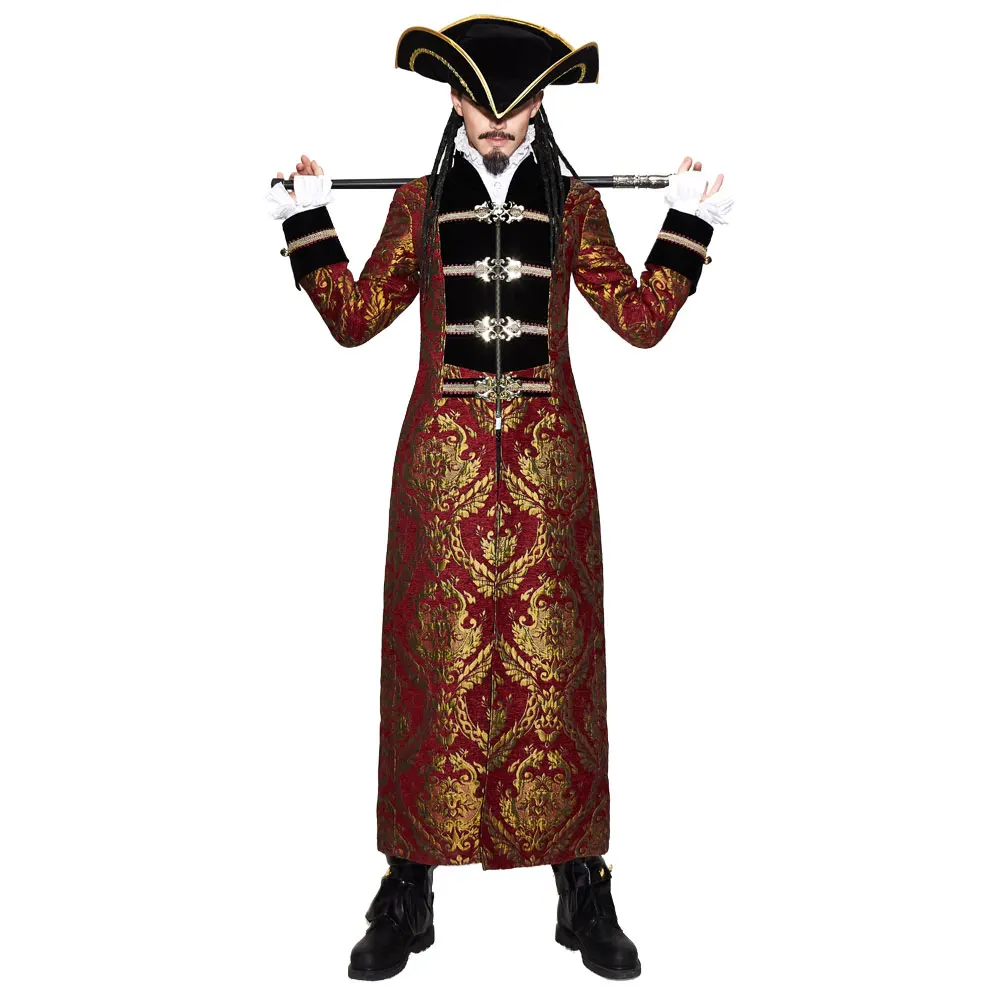 

Gothic Retro Men Coat Palace Noble Gold Red Embroidery Long Overcoats Autumn Winter Punk Gorgeous Costume Cosplay Trench New