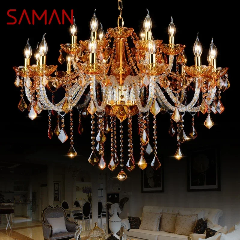 SAMAN European Crystal Pendent Lamp Luxury Living Room Restaurant Bedroom Villa Cafe Clothing Store Beauty salon Chandelier