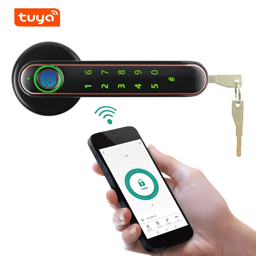

Tuya APP Electronic Smart Door Lock Biometric Fingerprint/Password/Key Unlock/USB Emergency Charge Intelligent Security Handle