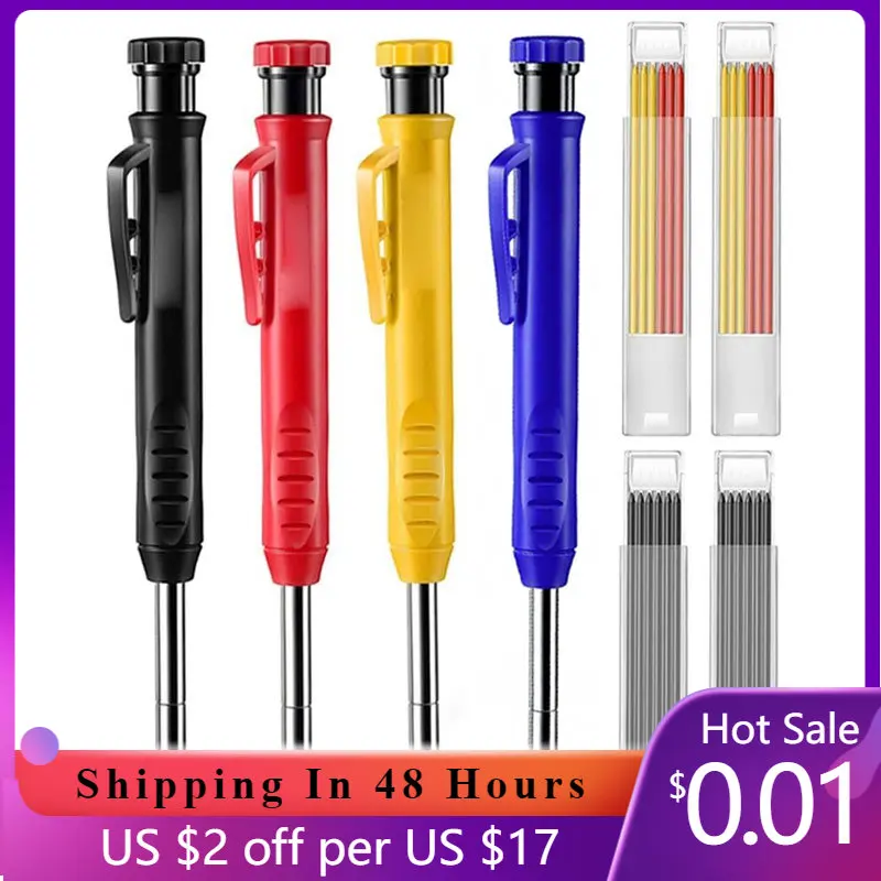 

Solid Carpenter Pencil Set With Refill Leads For Deep Hole Mechanical Pencil Carpentry Job Marking Scriber Woodworking Tools
