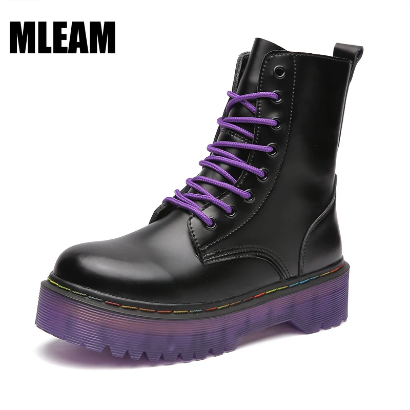 Ботинки женские кожаные на платформе толстая подошва пикантная мотообувь в