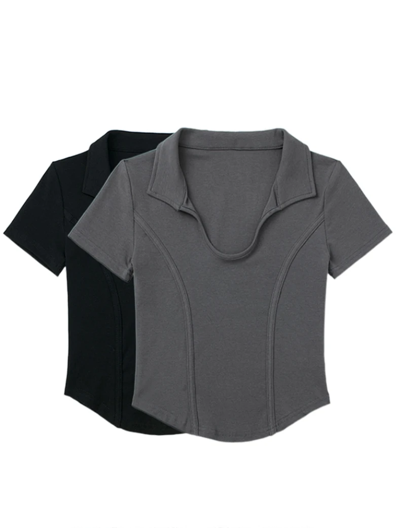 Женская футболка с коротким рукавом и отложным воротником в американском стиле