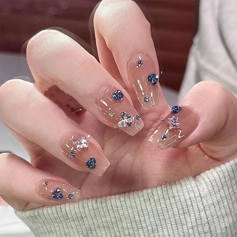 Wearing Artificial Nails By Hand, Finished Autumn And Winter, Full of Diamond Butterfly, Medium And Long Style