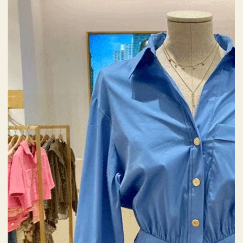 

Long Sleeve Pleated Shirt Style Dress Women 2023 Early Autumn New