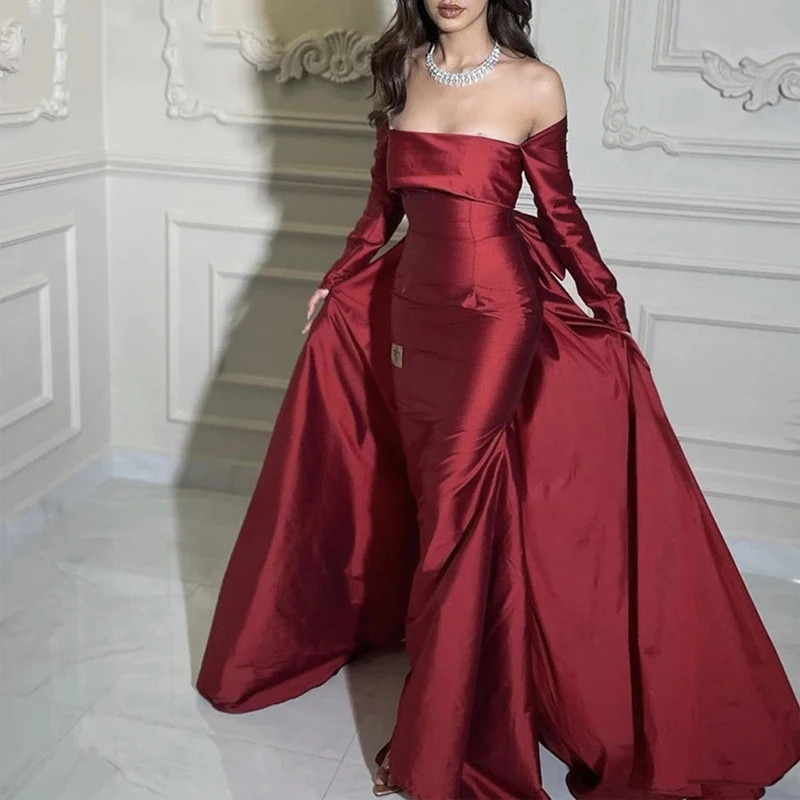 

Red Sexy Off Shoulder Mermaid Prom Dress Claret Evening Dress Trumpet فستان سهرة Cape вечернее платье люкс 2023