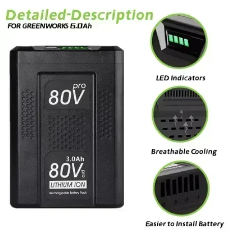 Сменная батарея 80 В для Greenworks литий-ионная макс. GBA80200 GBA80250 GBA80400 GBA80500