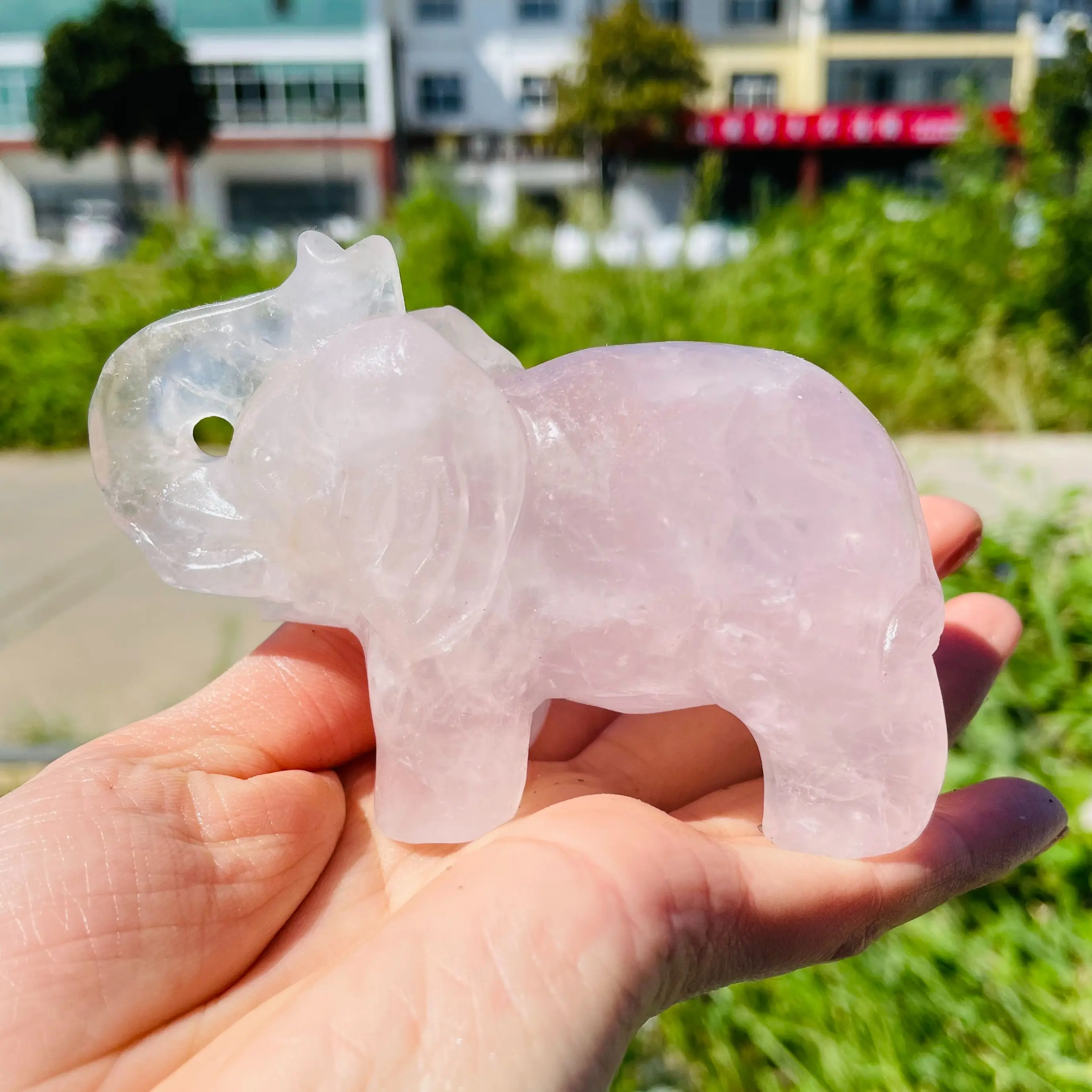 

Large Lucky Elephant Pink and dreamy purple crystal Feng Shui Statue Figurine Office Ornament Chakra Healing Stones Statue Decor
