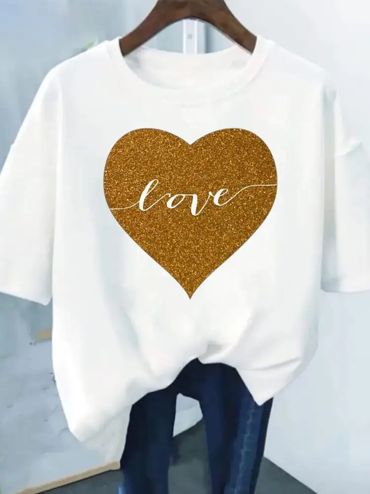 

Print Summer Graphic Tee Fashion Short Sleeve Clothes Love Printing Heart Sweet Women Clothing T Female Casual T-shirts