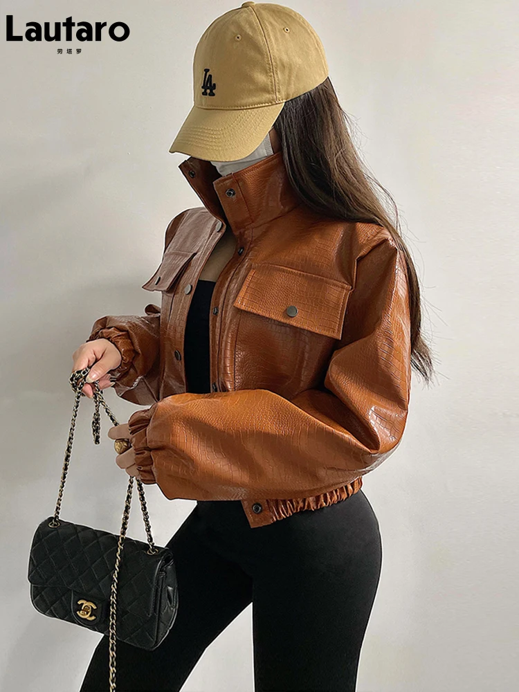 Lautaro весна осень короткая крутая негабаритная куртка из искусственной кожи с