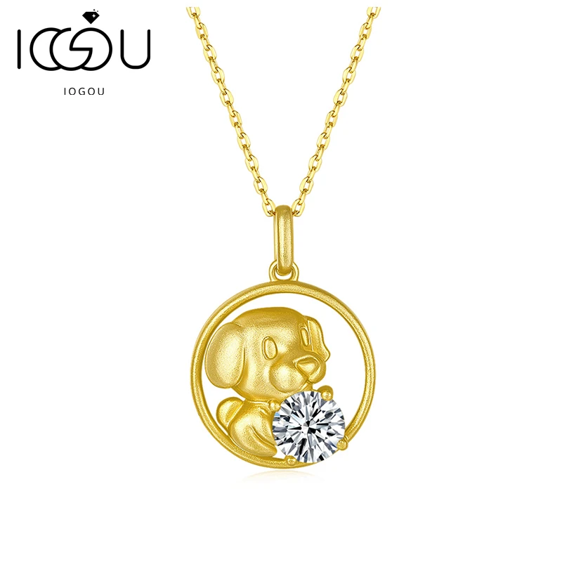 

IOGOU 1.0CT 925 Sterling Silver Chinese Zodiac Dog Moissanite Animal Pendant Necklace For Women Girls Gift With GRA Certificate