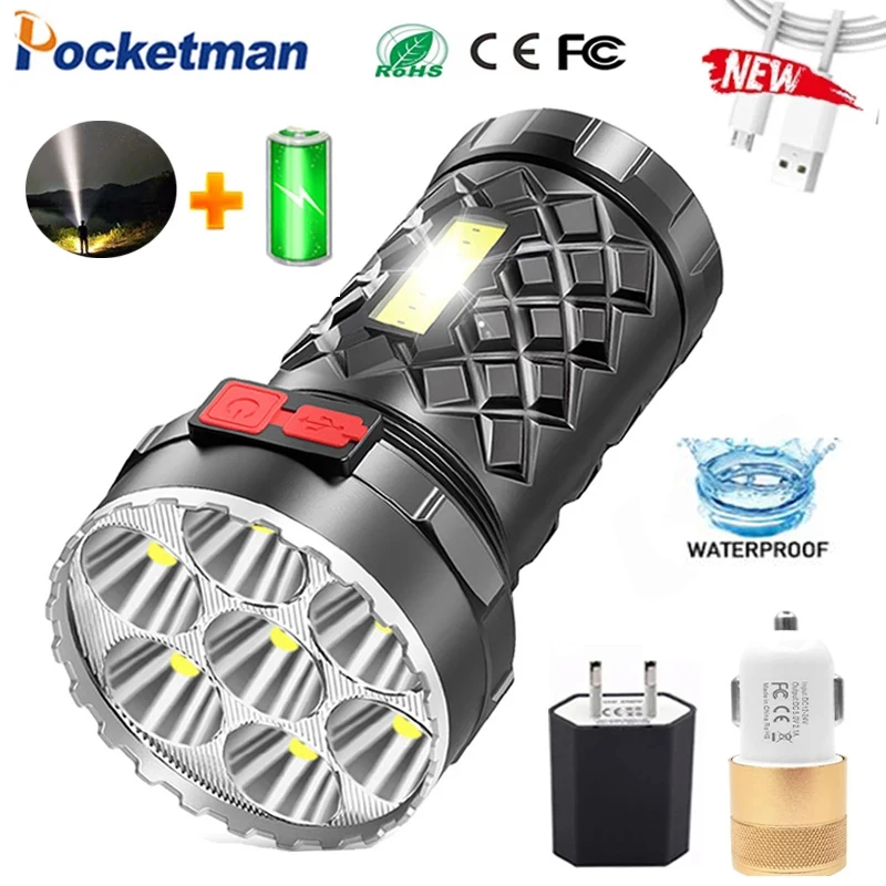 

Super Bright LED Flashlights USB Rechargeable Flashlight Waterproof Torch Camping Flashlight with COB Side Light and Battery