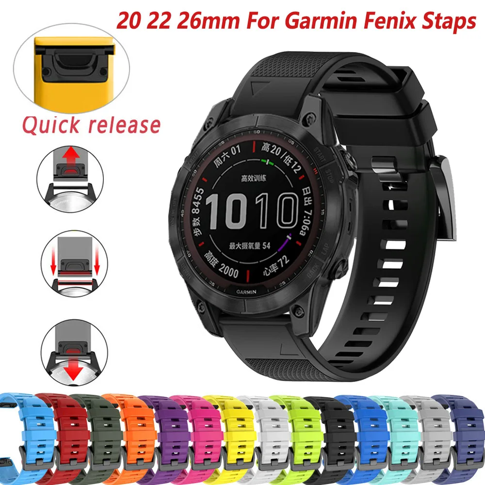

Ремешок 20 22 26 мм для смарт-часов Garmin Fenix 6 6S 6X Pro 5X 5 5S Plus 3HR 945 Delta PX MK2, быстросъемный силиконовый браслет