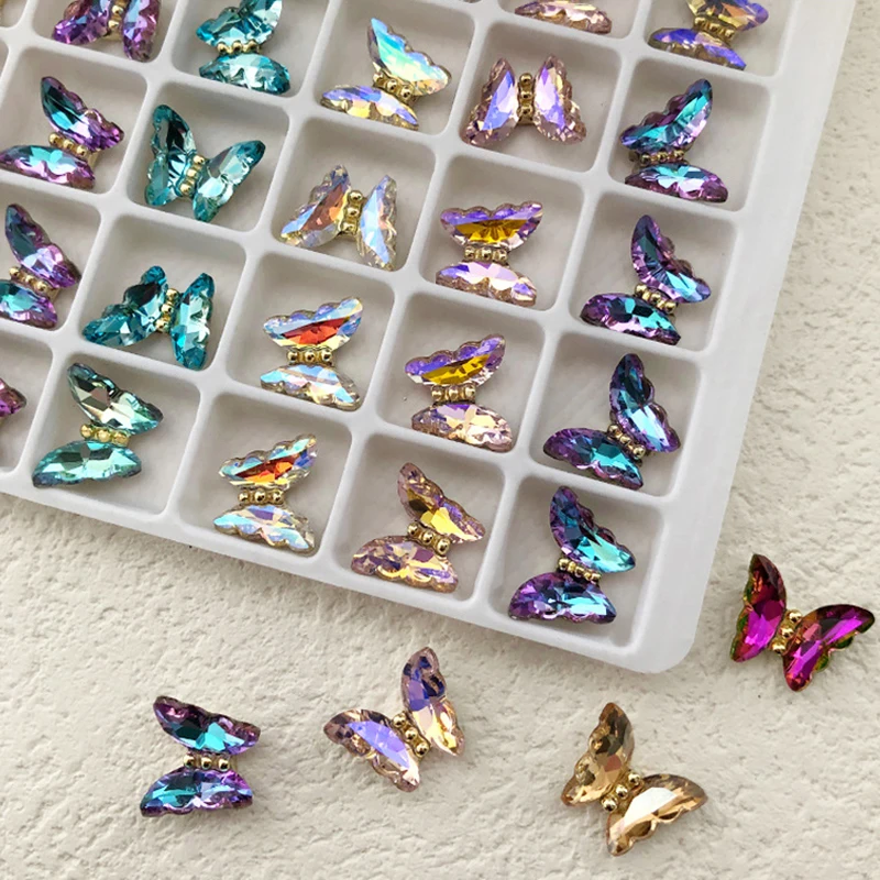 

10 шт. цветные хрустальные бабочки украшения для ногтей Аврора Красочные Стразы Аксессуары для маникюра оптовая продажа Прямая поставка