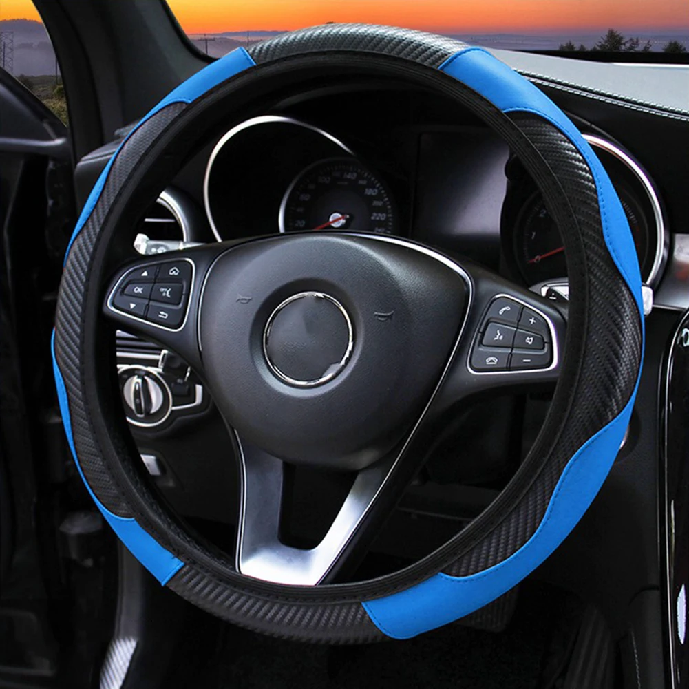 

1pc Universal 15\" Leather Car Steering Wheel Cover Anti-slip Auto Protective Cover Microfiber Leather Car-styling Accessories
