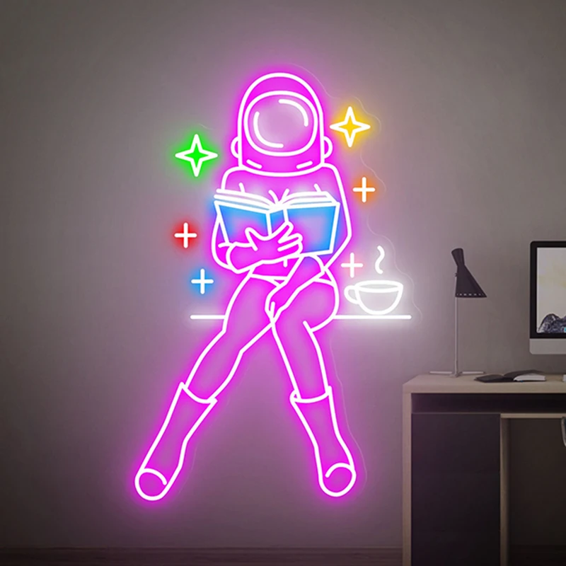 

Woman Pilot Neon Sign Birthday Gifts Women Reading Art Drinkiing Coffee Neon Light Female Figure Bedroom Wall Decor Led Lights