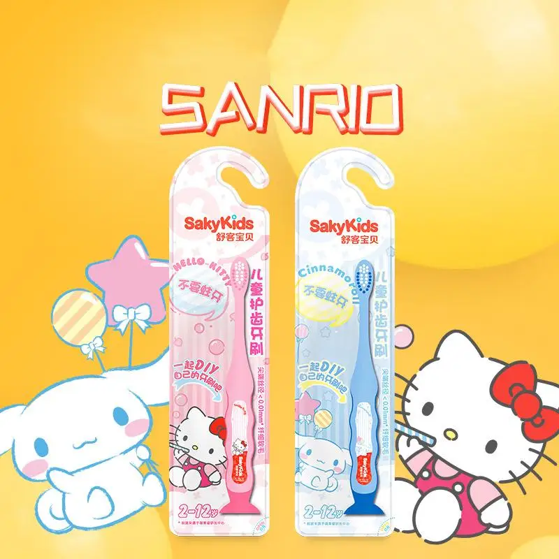 

Kawaii Baby Cinnamoroll Tooth Brush Kids Sanrios Travel Portable Girl Cartoon Beauty Kitty Cat Filament Toothbrush Soft Bristled