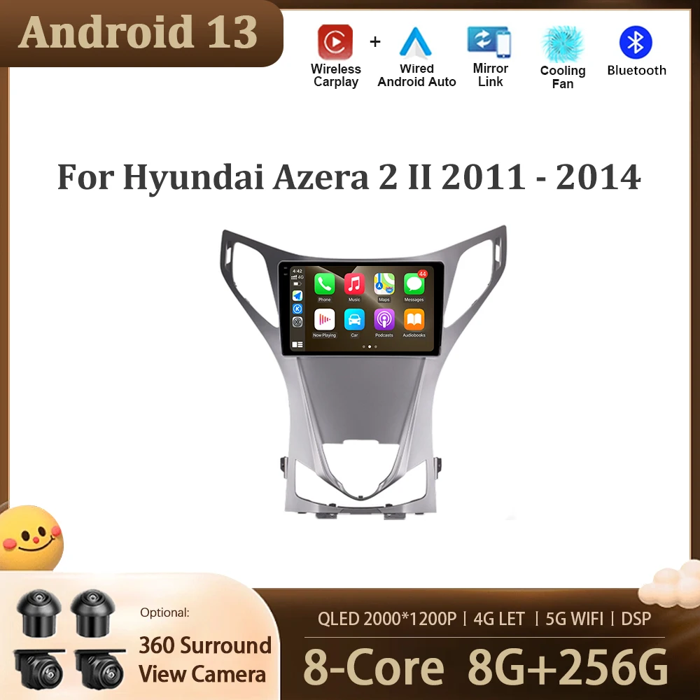 

Автомагнитола для Hyundai Azera 2 II 2011 - 2014 Android 13, Автомобильный мультимедийный плеер, экран навигации DSP GPS WIFI, беспроводной Carplay