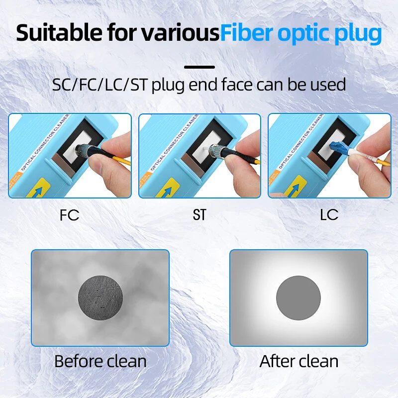 Burboro Optical Fiber End Face Cleaning Box SC/FC/LC/ST Fiber Wiping Tool Pigtail Cleaner FTTH Optic Fiber Cleaner Tools