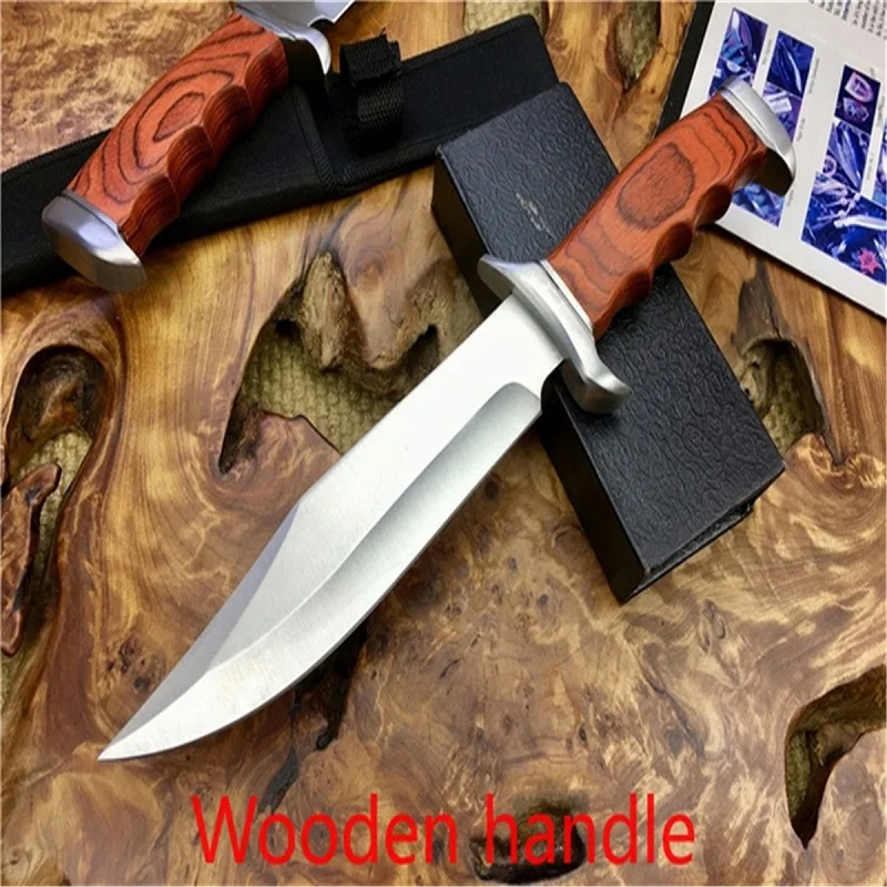 

Survival Fixed Blade Hunting Knives 8cr18 Blade Wood Handle High Hardness Outdoor Tactical Straight Knife Jungle Camping Tools