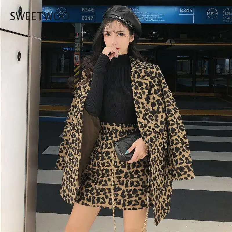 2 Pcs Leopard Print Color Faux Fur Coat Women Long Thick Warm Jackets Fluffy Star Style Overcoats Winter Street Outerwear 2020