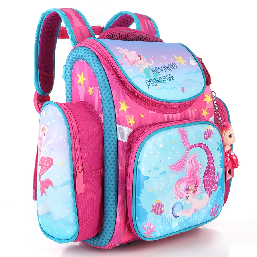 Girls Cartoon Mermaid Princess Print Orthopedic School Bags Kids Satchel Backpack Grade 1-3 Schoolbag knapsack Sac Mochila