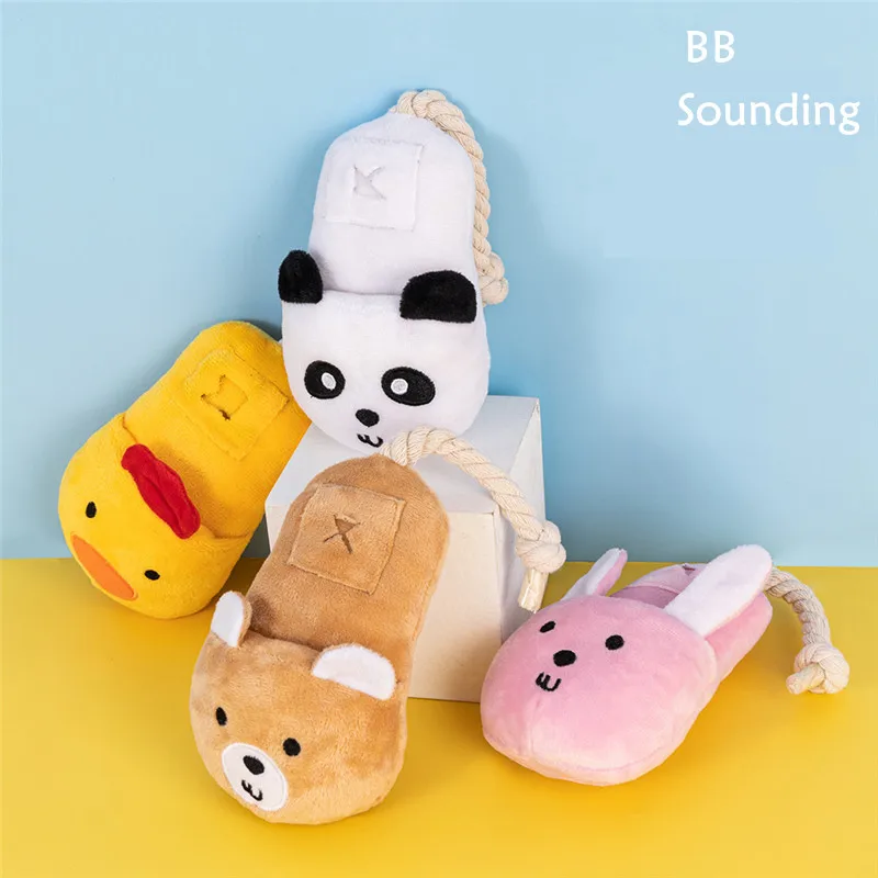 

Dog Sounding Toy Cartoon Soft Plush Slipper Puppy Dog Squeaker Toys Funny Dog Cats Chew Interactive Play Pet Supplies