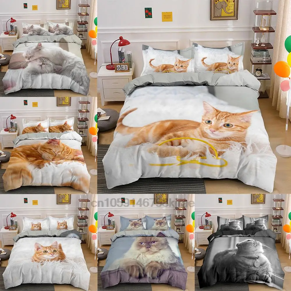 

Lovely Cat 3D Bedding Set Luxury Animal Duvet Cover with Pillowcase Cute Critters Quilt Cover Luxury Kids Gifts Full Size