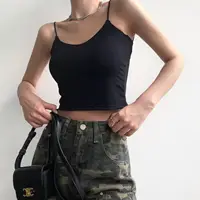 Sexy Backless Crop Tops for Women Camisole Tank Top with Built-in Bra Summer Spaghetti Strap Solid Color Tops